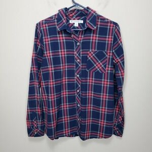 Southern Tide Button up long sleeve plaid top blue red cotton Sz Small S Pockets